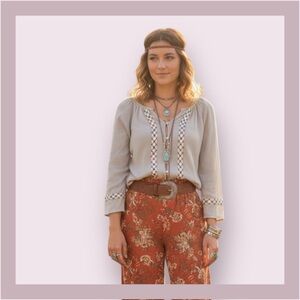 Umgee Button Front Tie Blouse Size Small